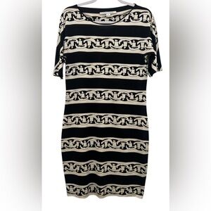 Diane Von Furstenberg Brenna women’s 14 banded chains black & white dress